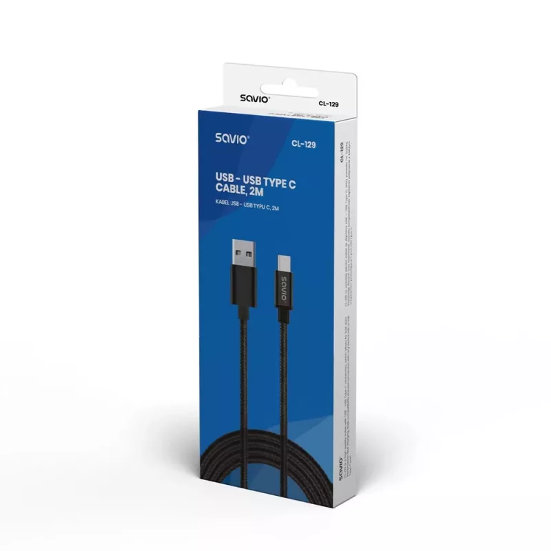 Cabo USB Savio CL-129 2 m USB 2.0 USB A USB C preto