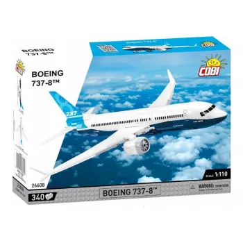 Conjunto de montagem Cobi Boeing 737-8 — 340 peças, idade recomendada 7+, azul e branco