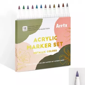 Marcadores acrílicos Arrtx LC303649 — conjunto com 12 cores metálicas, tinta acrílica, pontas fina/larga