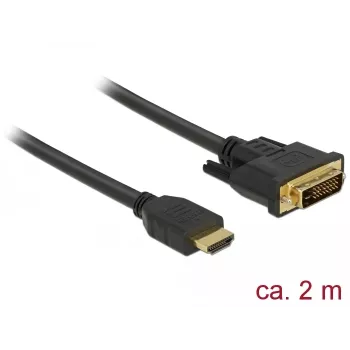 DeLOCK - cabo de vídeo - HDMI / DVI - DVI-D (M) a HDMI (M) - 2,0 m - tripla blindagem - preto - parafusos serrilhados (85654)