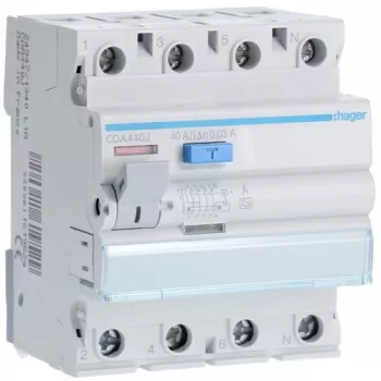 Hager CDA440J disjuntor diferencial RCCB, 3P+N, 40 A, 30 mA, 6 kA, tipo A