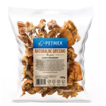 Mastigáveis para cães PETMEX Tiras de porco 500 g — mastigáveis naturais de porco para cães adultos, higiene dentária, adequado para todas as raças