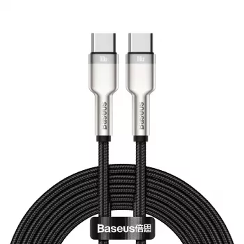 Cabo USB‑C para USB‑C Baseus Cafule Metal – 2 m, 100W de potência de carregamento, USB 2.0 (480 Mbit/s), contactos zincados, preto