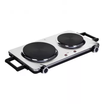 Placa de cozinha Clatronic DKP 3668 E preta, aço inoxidável para bancada, placa selada, 2 zonas de cozedura
