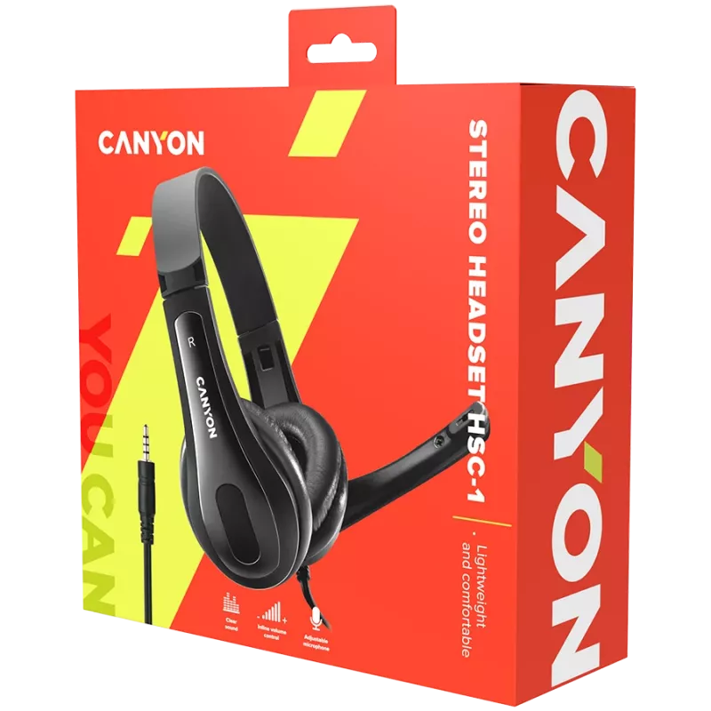 Headset para PC CANYON HSC-1 com microfone plano 2m preto