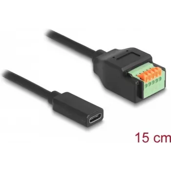 Cabo USB 2.0 DeLOCK conector fêmea USB Type-C para adaptador de barra de terminais 15 cm