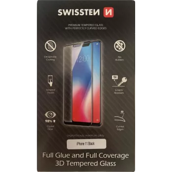 Proteção de ecrã SWISSTEN 3D Full Glue Glass para iPhone 11, preto