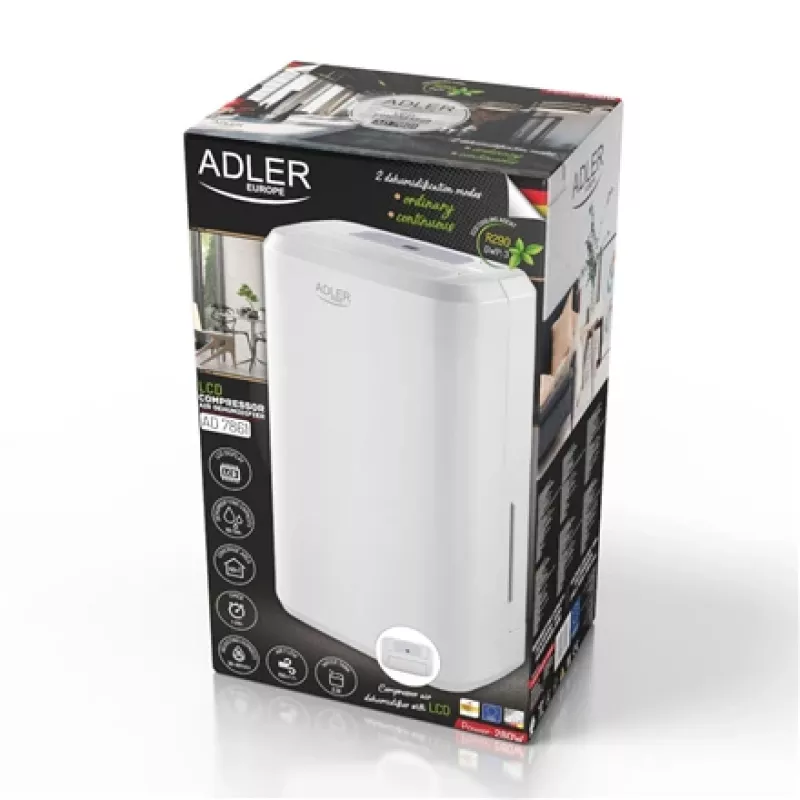 Desumidificador Adler AD 7861, potência 280 W, depósito de água 2 L