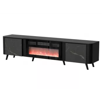 Móvel de TV Cama Meble Volare 200 x 39 x 49 cm, preto/san sebastian com lareira