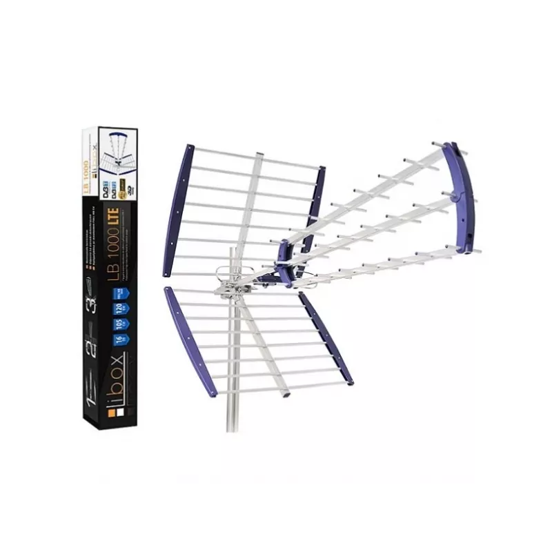 Antena de TV interior/exterior LIBOX LB-1000, direcional DVB-T/T2, ganho 16,5 dBi, 600×1050×800 mm, alumínio