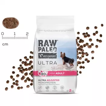 Comida seca para cães VETEXPERT RAW PALEO Ultra Pork Mini Adult 2 kg — cães adultos de raças pequenas, porco, 31% proteína, 17,5% gordura