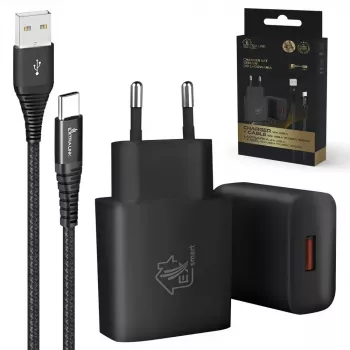 Extralink Smart Life conjunto com cabo USB-A para USB-C e carregador de 12 W, 2 m, preto