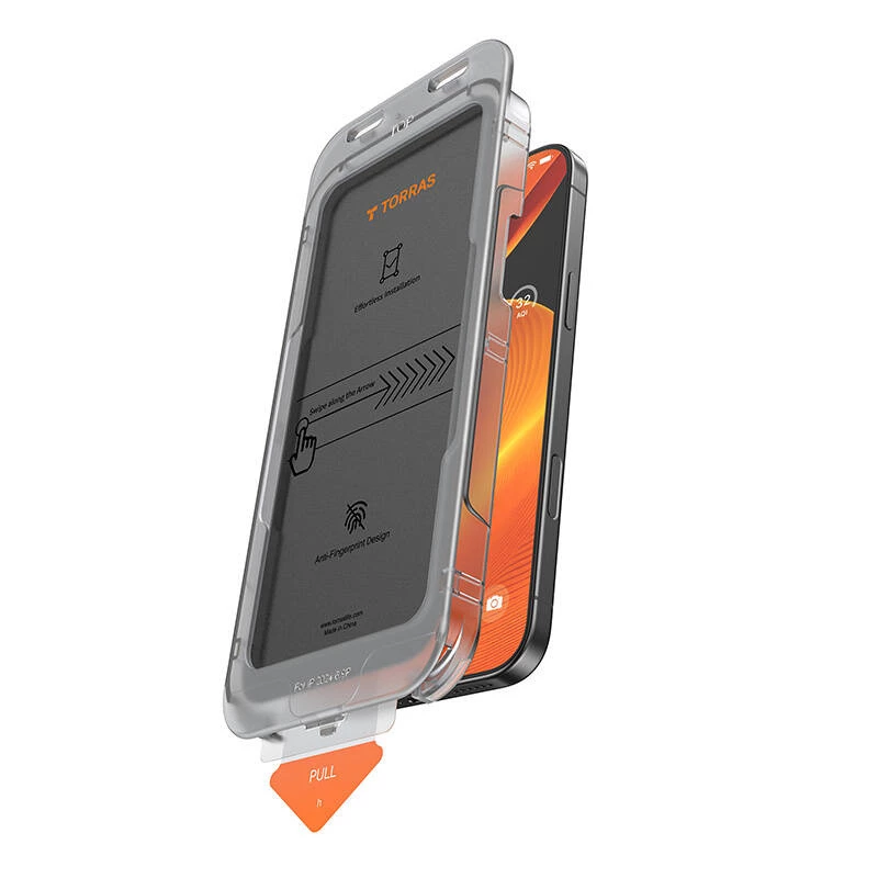 Película de proteção de ecrã com vidro de privacidade Torras Install Master para iPhone 16 Plus (modelo X00FX1563)