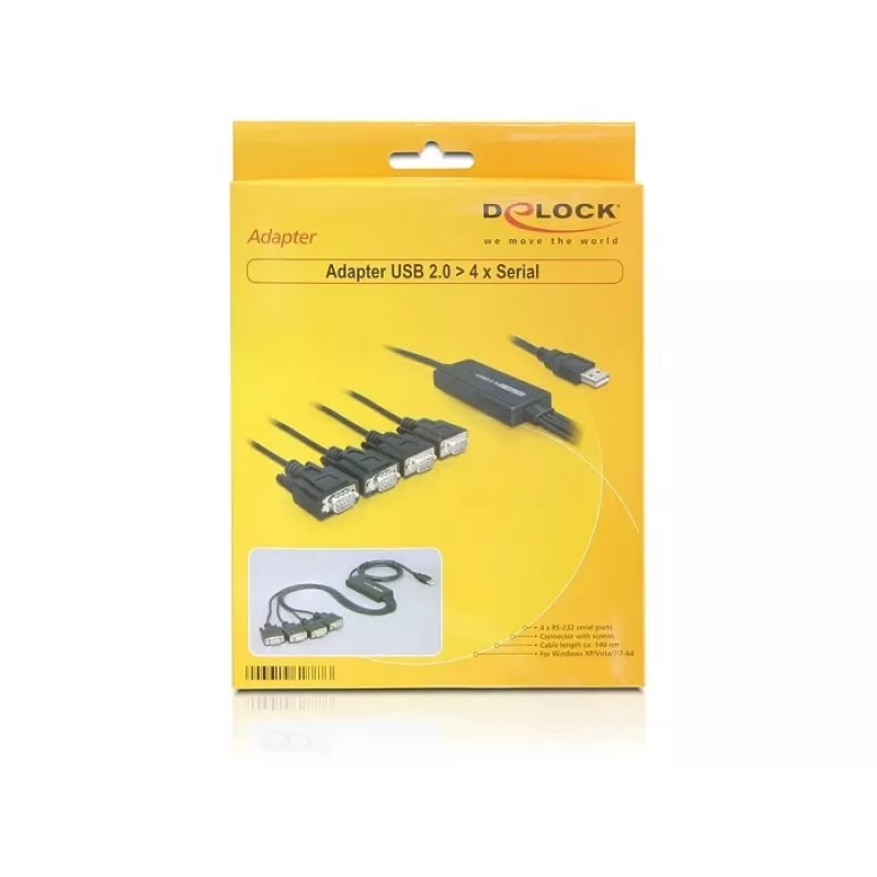 DeLock adaptador USB2.0 > 4 x Série - adaptador série - USB - RS-232 x 4 (61887)