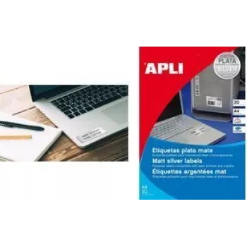 Etiquetas APLI SP-10066 prateado A4 poliéster 4,57x2,12 cm 960 unid.