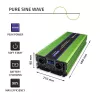 Qoltec Monolith Conversor de tensão | Carregamento de bateria | UPS | 2000W | 4000W | 12V para 230V | Onda sinusoidal pura | LCD preto-verde