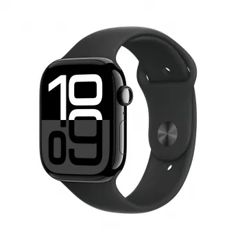 Apple Watch Series 10 GPS 46 mm caixa de alumínio em Jet Black com pulseira desportiva preta – M/L