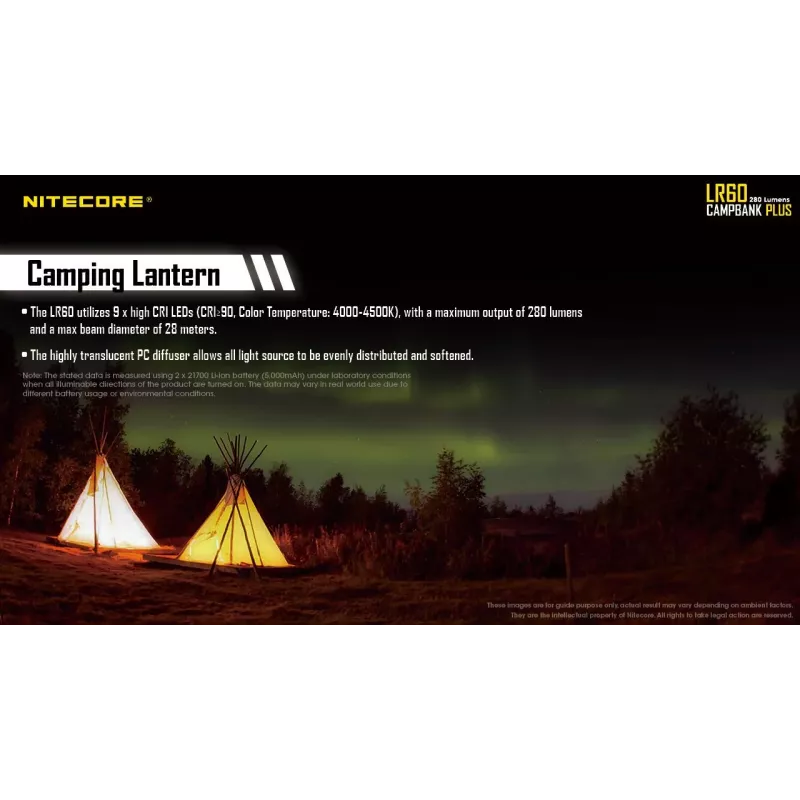 Lanterna de campismo a pilhas Nitecore LR60 280 lm USB C