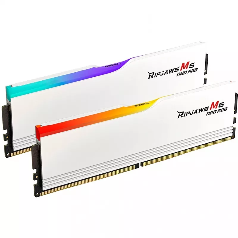 DIMM 64 GB DDR5-6000 (2x 32 GB) Dual-Kit, memória branca, F5-6000J2836G32GX2-RM5NRW, Ripjaws M5 Neo RGB, AMD EXPO