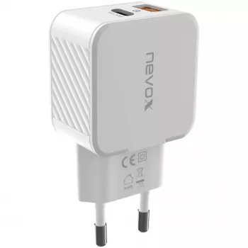 Carregador nevox USB PD Type-C + USB QC 3.0 30 Watt branco (2009)