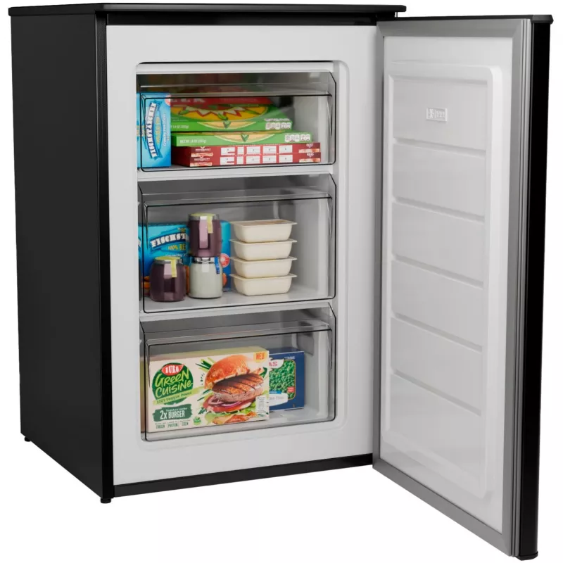 Bomann GS 7253 congelador, 87 l, classe energética C, classe climática SN-T, porta reversível, aspeto de aço inoxidável escuro, preto