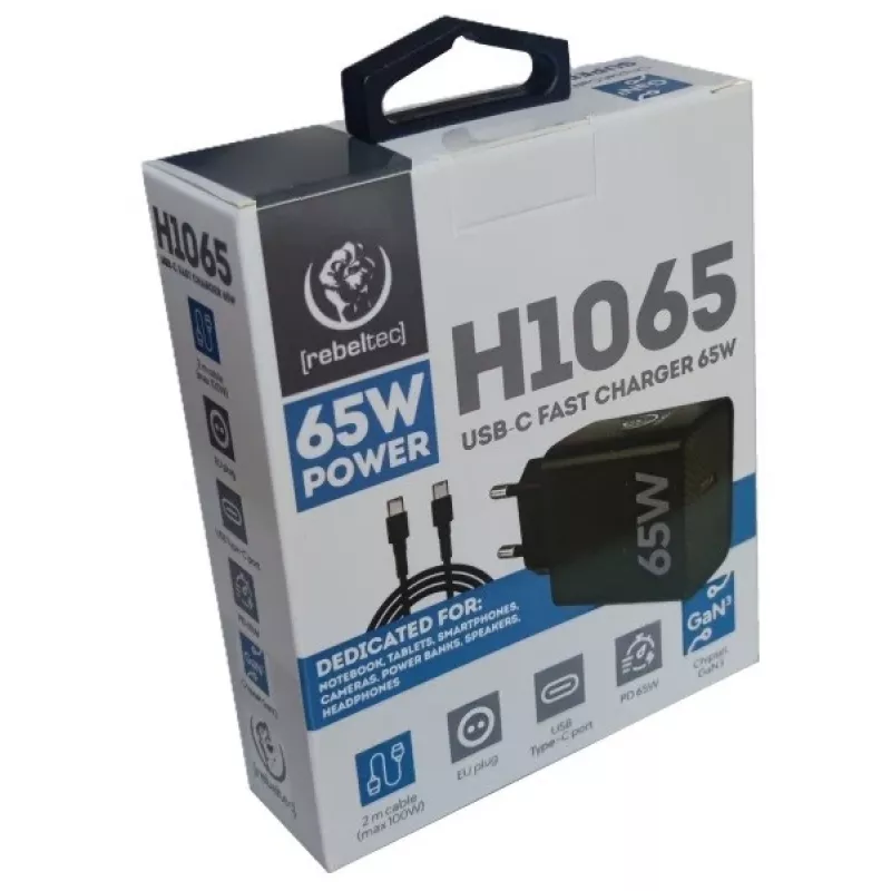 Carregador rápido PD65W USB-C para portáteis, smartphones