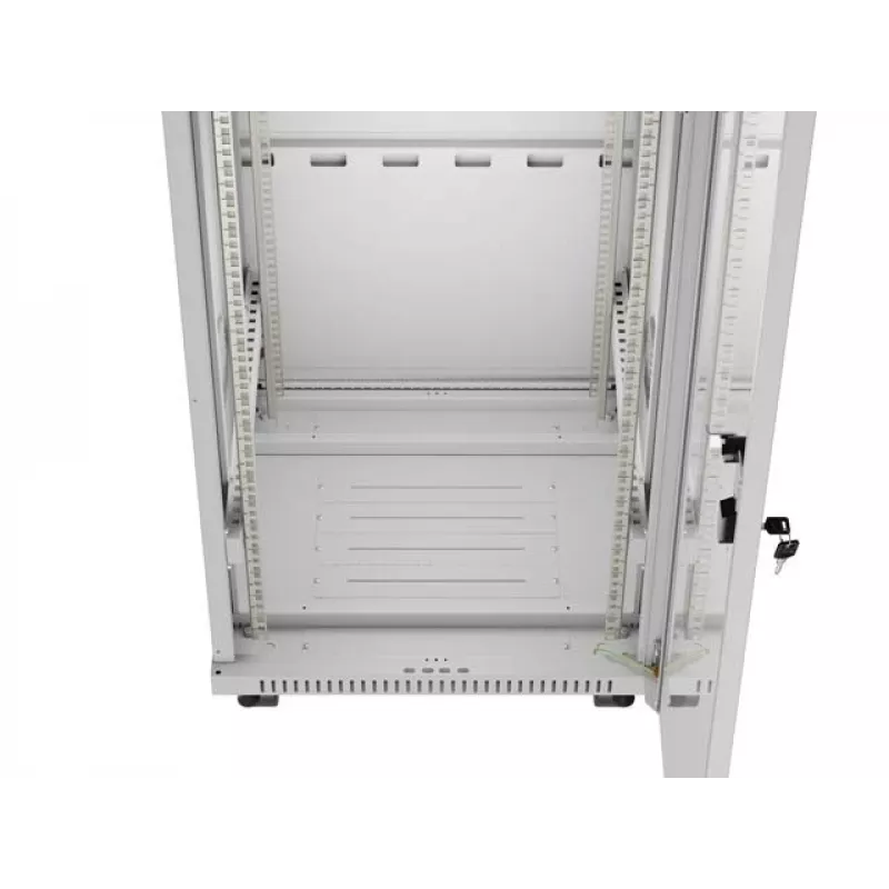 Armário rack de chão LANBERG 19 polegadas 32U 600×600 mm cinzento com portas perfuradas e LCD (embalagem plana)
