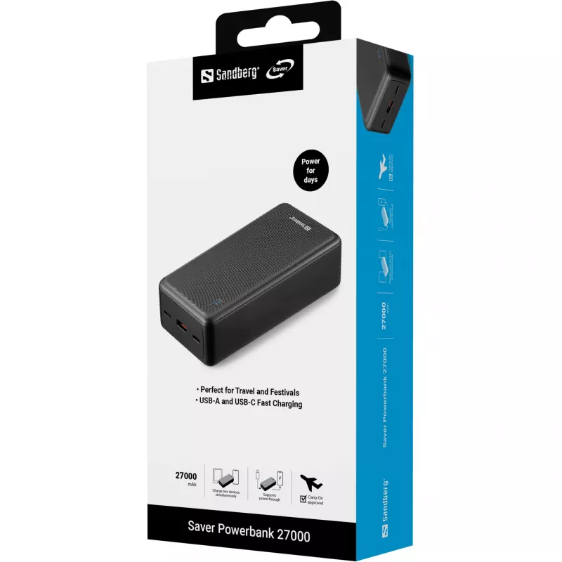Powerbank Sandberg Saver 27000 mAh iões de lítio preto