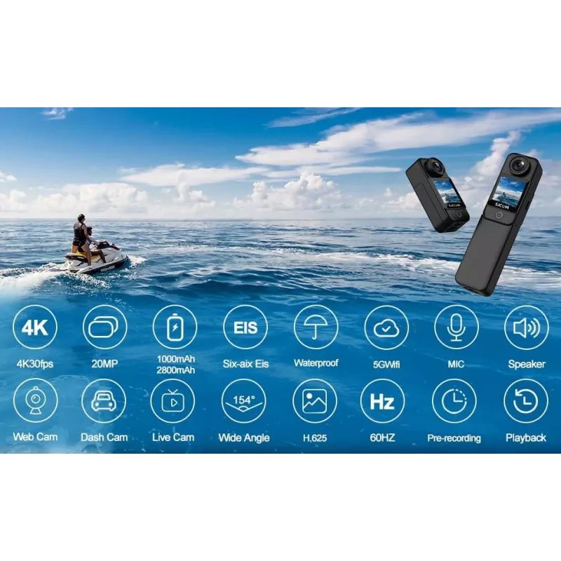 Câmara de ação SJCam C300 4K 30fps, design compacto à prova de água