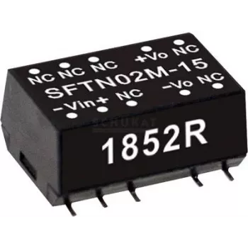 Fonte de alimentação/conversor MEAN WELL SFTN02N-12, entrada 21,6–26,4 V, saída 12 V, 2 W, RoHS, profundidade 15,2 mm