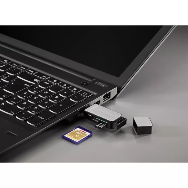 Hama 123900 leitor de cartões USB 3.0 SD/microSD, alumínio, preto/prateado