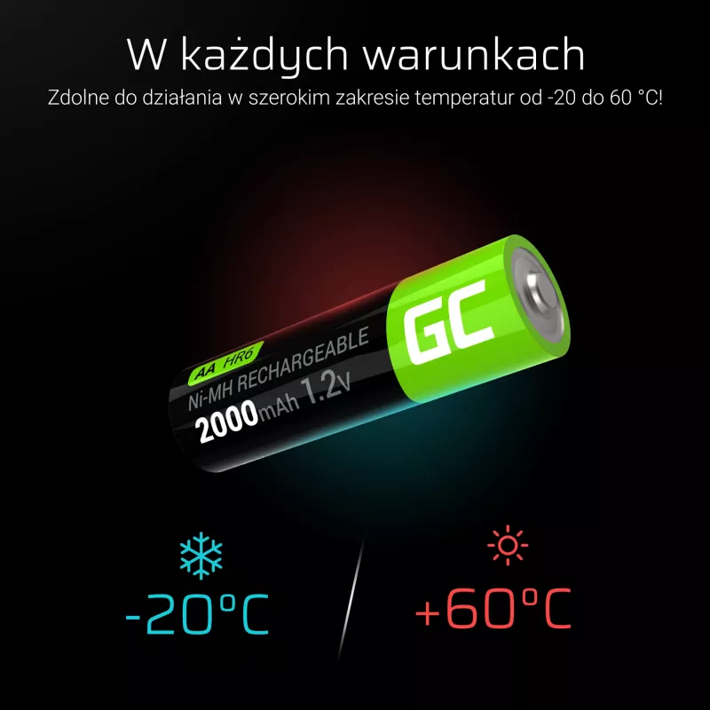 Bateria recarregável Green Cell GR06 AA NiMH 1,2 V 2000 mAh, 2 unid., 50,5 mm