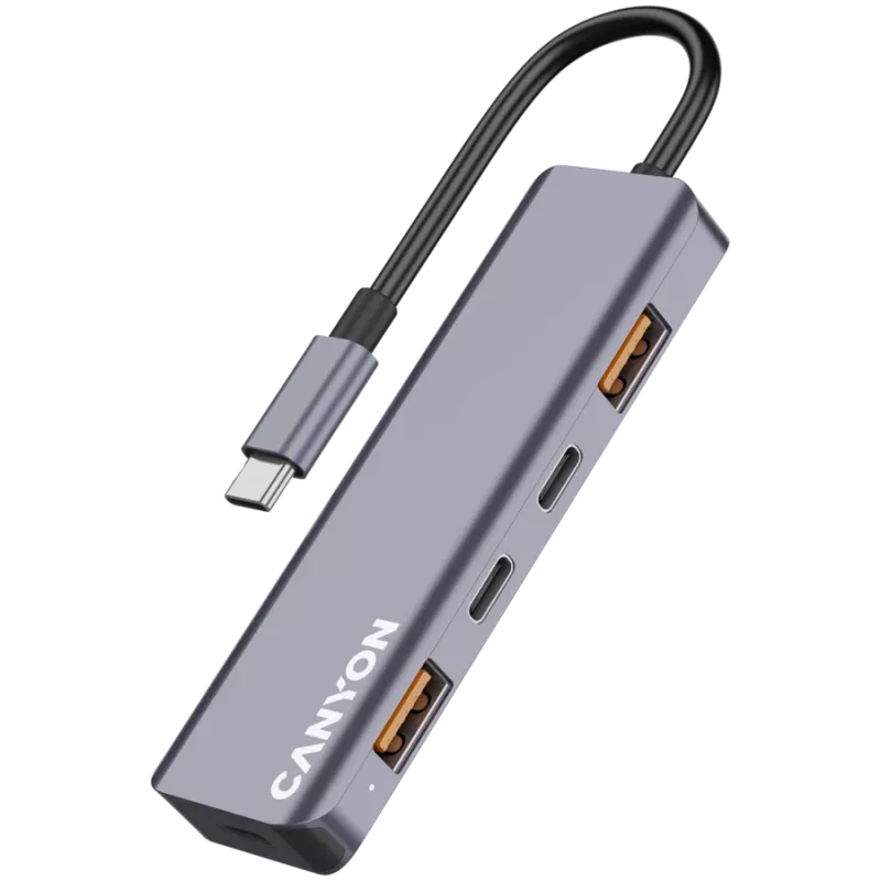 Canyon DS-18 - Hub USB-C - 5 portas - 1x USB-C 5V DC carregamento - 2x USB-C - 10 Gbit/s - 2x USB 3.2