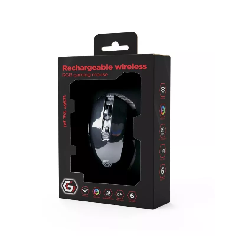 Rato ótico sem fios RF Gembird MUSGW-6BL-02 — para destros, 3200 DPI, 6 botões, preto, RGB