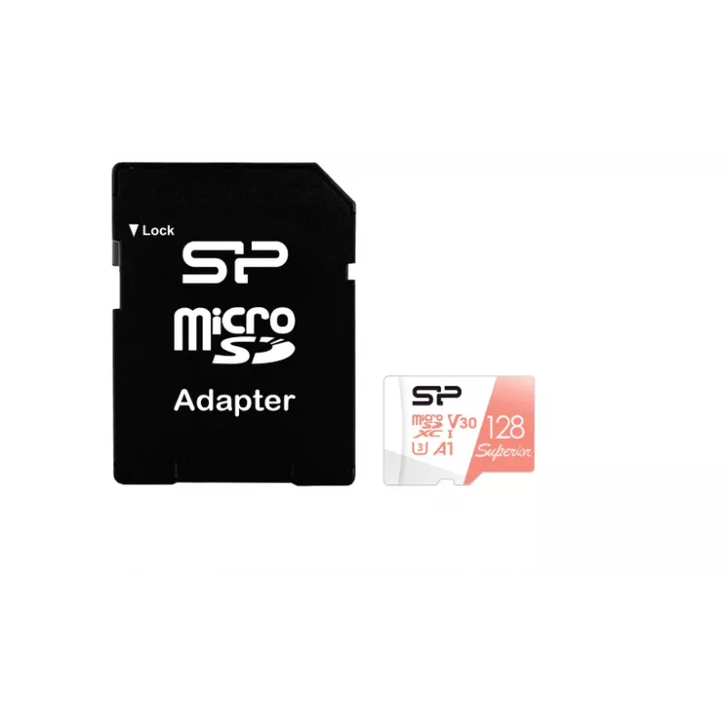 Cartão MicroSDXC Silicon Power Superior 128GB UHS‑I Class 10 U3 V30, 100/80 MB/s, branco/pêssego