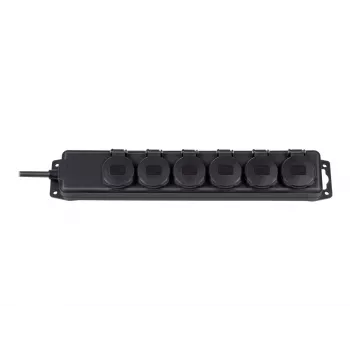 Régua de tomadas IP44 6 tomadas preto 2m H07RN-F 3G1,5 (1159970)