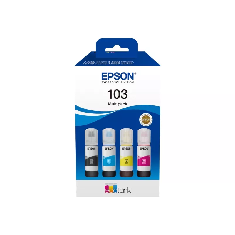 Conjunto de tinteiros Epson EcoTank 103 — conjunto original de 4 cores (preto, ciano, magenta, amarelo), preto 4500 pág., cor 7500 pág.
