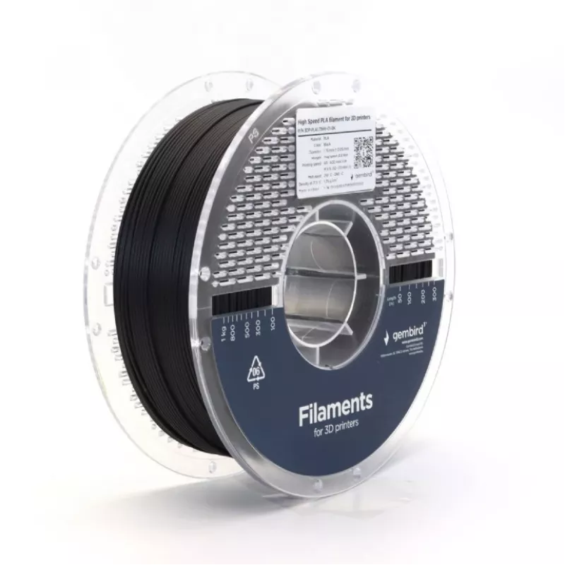 Filamento para impressão 3D Gembird PLA 1,75 mm preto 1 kg bobina