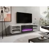 Móvel de TV cama meble POLO 180x33x39 cm com lareira elétrica 1400–1600 W, laminado, branco/preto