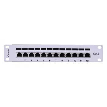Patch panel LANBERG PPF6-9012-S, 12 portas, metal, cinzento, 1HE, 215×130×44.5 mm
