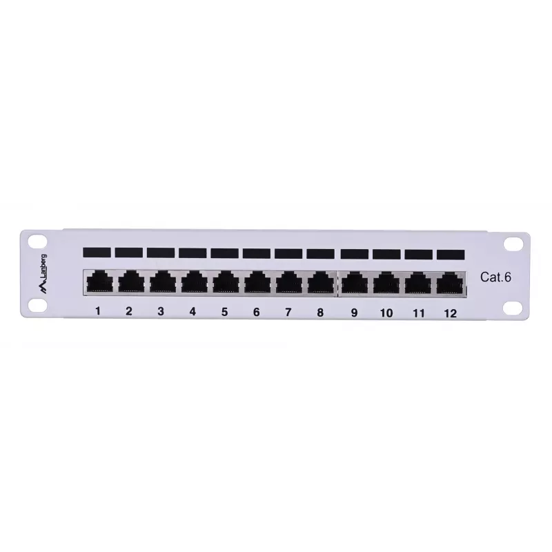 Patch panel LANBERG PPF6-9012-S, 12 portas, metal, cinzento, 1HE, 215×130×44.5 mm