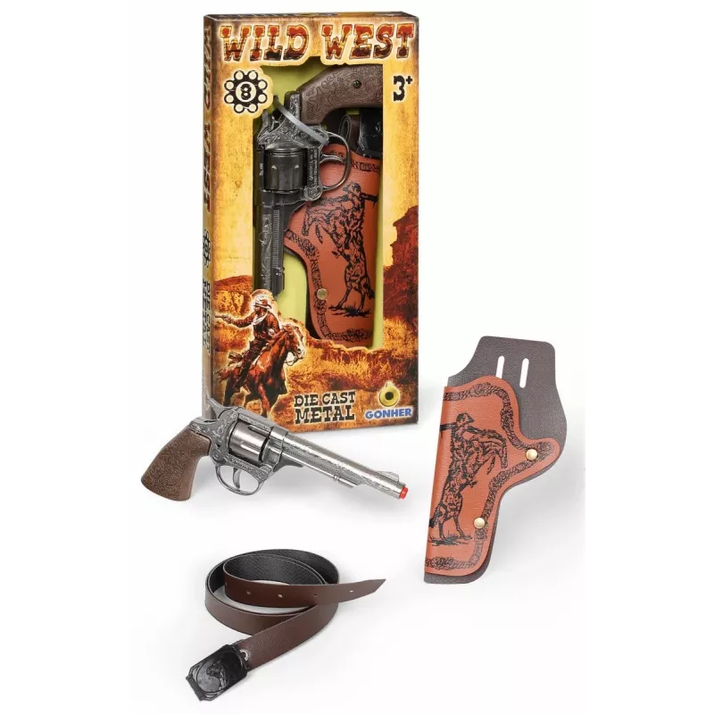 Gonher 201/0 revólver de cowboy de metal para 8 cartuchos com coldre