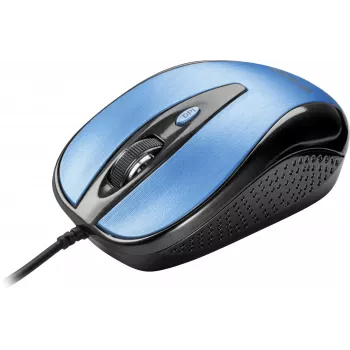 Rato com fio USB, 4 botões, ótico, simétrico, azul
