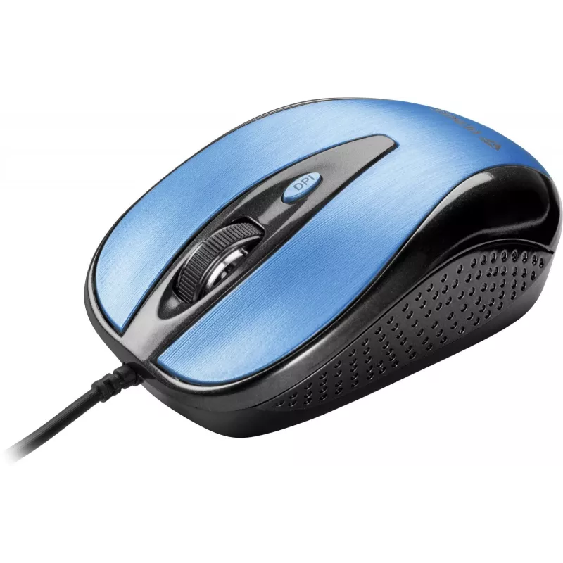 Rato com fio USB, 4 botões, ótico, simétrico, azul
