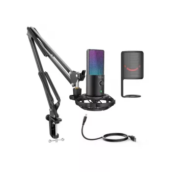 Microfone com fio FIFINE T669 PRO3 com iluminação RGB e suporte | USB