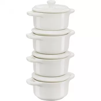 Conjunto de 4 mini cocottes Staub redondas, cerâmica, branco marfim (1009383)