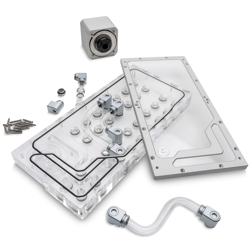 Distroplate ek water blocks EK-QuantumX Loophole D5 PWM prateado — placa distribuidora para bomba D5, superfície prateada