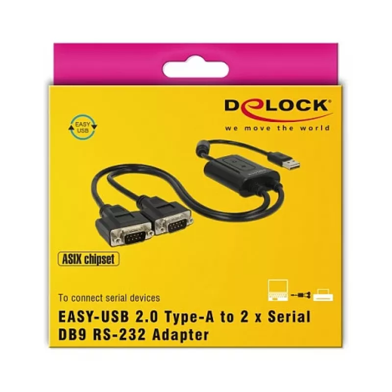 Cabo série DeLOCK 63950 USB 2.0 Type-A 2 x RS-232 DB9 preto 0,6 m