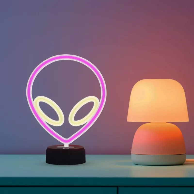 Lâmpada de mesa MANTA SNL86PK Style Neon Lights UFO rosa – lâmpada néon decorativa rosa