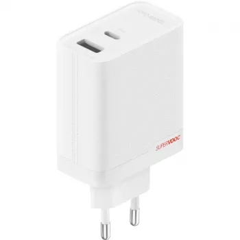 Fonte de alimentação ONEPLUS SUPERVOOC 120W carregador com cabo dual-port, 120 W de potência total, 1x USB-C + 1x USB-A, 100–240 V, 145 g, branco